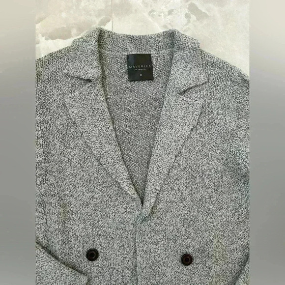 Knitted open front gray cardigan side pockets, buttons details Medium - Picture 4 of 7